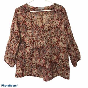 World Market Peasant Blouse Spring Paisley Bohemian Top Red Women's Small Medium